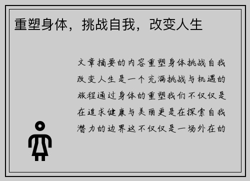 重塑身体，挑战自我，改变人生